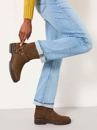 Fat Face FatFace Leah Chocolate Brown Leather Biker Ankle Boots