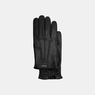 Coach Mens Leather Tech Gloves - Black - Size X-Large