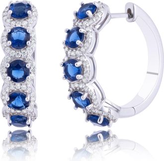 MAX + STONE 925 Sterling Silver Round Gemstone Hoop Earrings with CZ