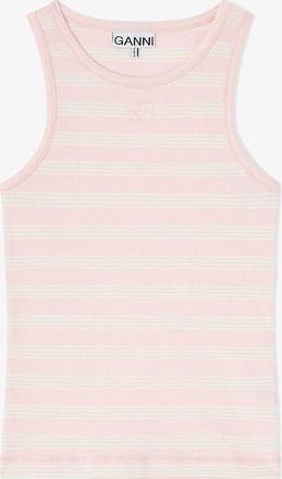 Ganni Pink Stripe Rib Tank Top - Size XS Organic Cotton