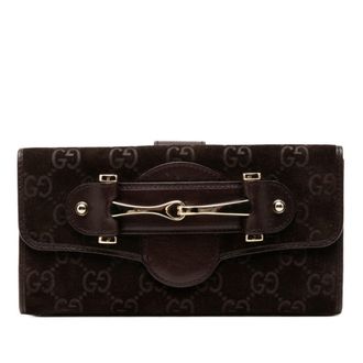 Gucci Brown Suede Leather Long Wallet (Bi-Fold) (Pre-Owned)