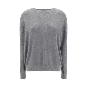 Brunello Cucinelli Brunello Cucinelli Womens Ribbed Knit Long Sleeve Sweater - Grey Cotton - Size Large