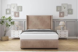 Comfort Beds Ayla Naples Divan Set 2 Drawers-54 Wingback-Footboard in Light Brown | Size: Double