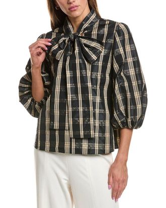 Red Valentino Red Valentino Plaid Puff Sleeve Top