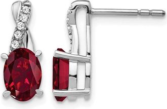 Diamond2Deal 14k White Gold Ruby and Diamond Earrings