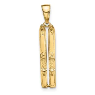 Diamond2Deal 14k Yellow Gold 3-D Snow Skis Pendant
