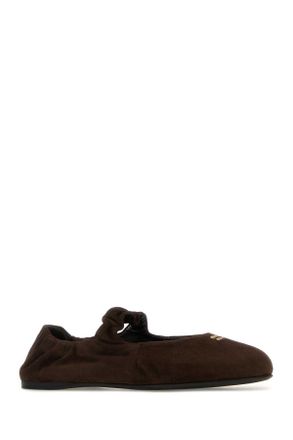 Miu Miu Womens Dark Brown Suede Ballerinas Moro Ballerine Flat Shoes
