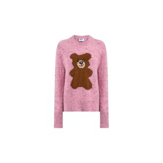 Moschino Teddy Bear Boucl&eacute; Wool-Blend Jumper - female - Moschino - Round-neck Knitwear - Pink - 2XL - Knitwear