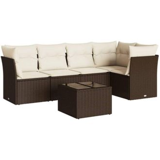 vidaXL Vidaxl - Set Sof&aacute;s De Jard&iacute;n 6 Piezas Y Cojines Rat&aacute;n Sint&eacute;tico Marr&oacute;n