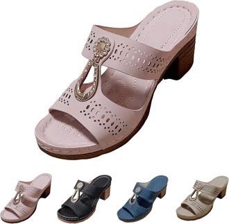 Generic Clearance UK Wedge Heel Sandals for Women Mid Low Block Heel Hollow Breathable Shoes Ladies Orthopedic Arch Support Summer Lightweight Comfortable for
