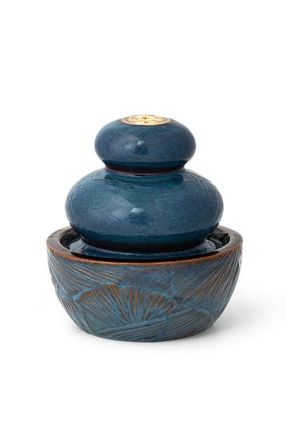 Glitzhome Ceramic Leaf Textured Tabletop Fountain with Pump and LED Light in Turquoise at Nordstrom, Size Medium