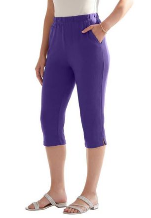Roaman's Plus Size Soft Knit Relaxed Pull-On Capri Pant in Midnight Violet at Nordstrom, Size Medium