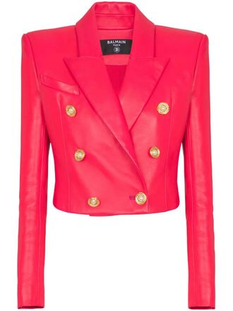 Balmain lambskin cropped jacket - women - Lambskin - 36 - Red