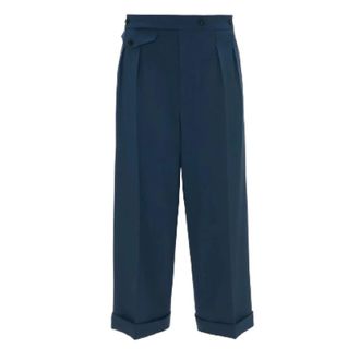 Victoria Beckham Wijde Cropped Broek met Pijpen - Dames - Wijde Broeken - Blauw - XS - Katoen - Broeken