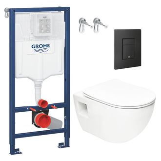 GROHE Inodoro Empotrado Rapid Sl + Inodoro Sin Brida Sat + Asiento Softclose + Tapa Negro Mate (rapidsl-project-kf0) - Grohe
