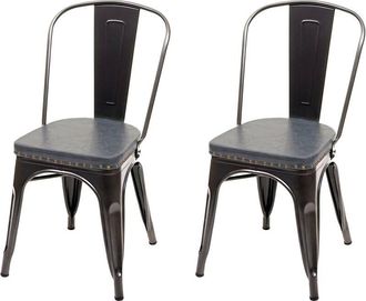 Hhg [nunca Usado] Juego De 2 Silla De Comedor Hhg-447e, Silla De Cocina Chesterfield Metal Piel Sint&eacute;tica Gastronom&iacute;a Industrial, Negro-gris
