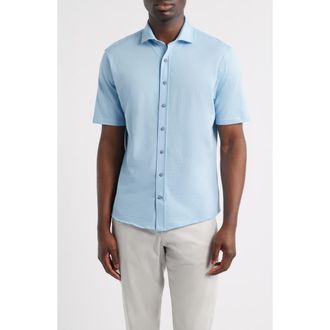 Johnnie-O Surfsucker Knit Short Sleeve Button-Up Shirt in Big Sky at Nordstrom, Size Xx-Large