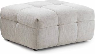 Oviala Puf de madera y efecto poli&eacute;ster acolchado crudo