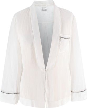 Brunello Cucinelli Ivory Sheer Embellished Gem Blouse Size XS