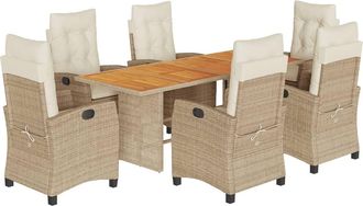 vidaXL Set Comedor De Jard&iacute;n 7 Pzas Con Cojines Rat&aacute;n Sint&eacute;tico Beige Vidaxl