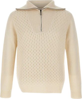 Paolo Pecora Mock-Neck Sweater met Volledige Rits - Heren - Coltruien - Beige - L - Truien & Vesten