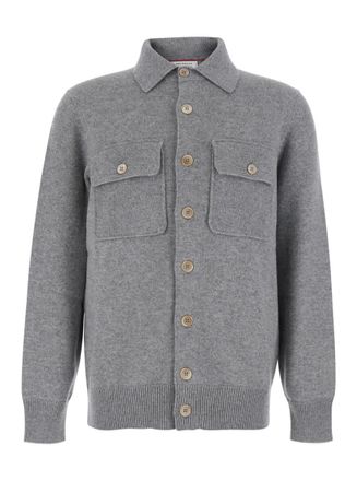 Brunello Cucinelli Grey Shirt Collar Cardigan