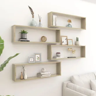vidaXL Vidaxl - Estantes Cubo Pared 4uds Contrachapado Roble Sonoma 100x15x30cm