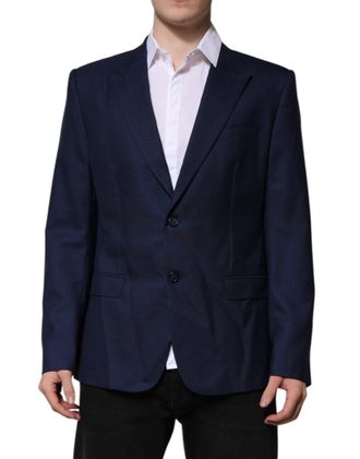 Dolce & Gabbana Mens Blue Wool Single Breasted Suit Coat Blazer Virgin Polyester Silk