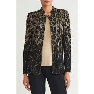 Ming Wang Metallic Leopard Jacquard Jacket in Black/Gold at Nordstrom, Size Large