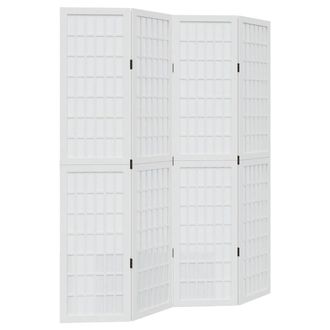 Berkfield Home Room Divider 4 Panels White Solid Wood Paulownia