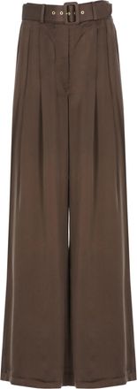 Zimmermann High-Waist Brown Silk Trousers with Pleated Front