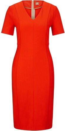 HUGO BOSS Womens Damaisa V-Neck Short Sleeve Knee Length Dress in Bright Orange - Size 6 UK