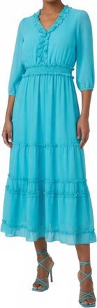 Nicole Miller Smocked Waist Tiered Maxi Dress In Capri Blue