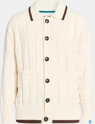 Scotch & Soda Men & apos;s Grid Knit Tipped Polo Cardigan