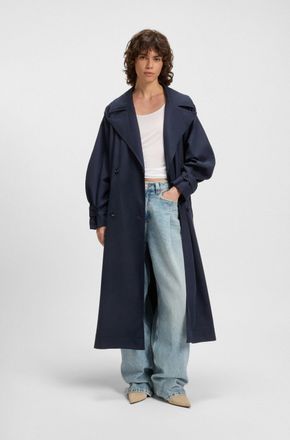 Boss Orange by Hugo Boss Trenchcoat BOSS ORANGE Camina Premium Damenmode, Damen, Gr. 40, blau (dunkelblau 408), Web, Obermaterial: 67% Viskose, 33% Polyester, unifarben, lang,