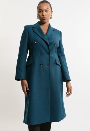 Karen Millen Plus Size Premium Italian Manteco Wool Fitted Tailored Midi Coat