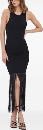 Bardot Abito con dettaglio a frange - Nero