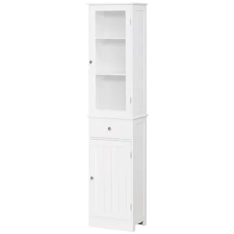 Kleankin Kleankin - Armario Alto Para Ba&ntilde;o Mueble Auxiliar De Ba&ntilde;o Con 2 Puertas 5 Estantes Y 1 Caj&oacute;n Gran Espacio De Almacenamiento Moderno 40x27x171,5 Cm Bla