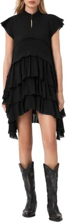 AllSaints Cavalry Layered Ruffle High-Low Dress in Black at Nordstrom, Size 0 Us