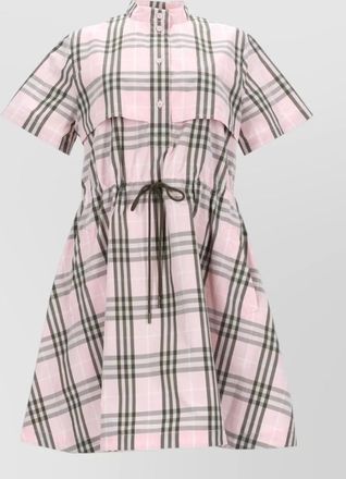 Burberry short sleeve dress checked pattern drawstring waist