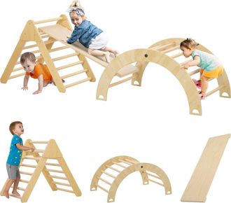 OEM Tri&aacute;ngulo De Escalada Para Ni&ntilde;os De 18-48 Meses Con Rampa Escalador De Arco 219x72,5 Cm Natural
