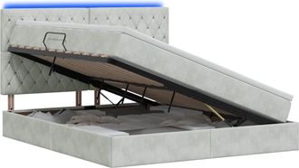 vidaXL Cama De Almacenamiento Led Con Colch&oacute;n Gris Claro 140 X 190 Cm Vidaxl