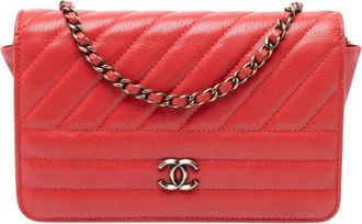 Chanel Pre-owned Chevron Flap Wallet - Dames - Vintage Schoudertas - Rood - ONE Size - Vintage