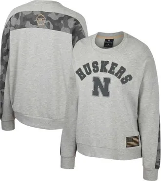 Colosseum Womens Colosseum Heather Gray Nebraska Huskers OHT Military Appreciation Flag Rank Dolman Pullover Sweatshirt at Nordstrom, Size Medium