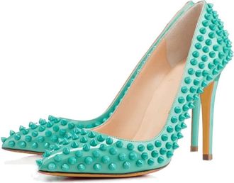Minitoo Women Sexy Heels Pumps Studded Rivet Party Wedding Shoes Turquoise UK 8.5