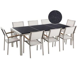 Beliani Garden Dining Set 8 Seater GROSSETO Triple Plate Granite Polished Black/ White