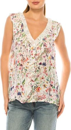 A Collective Story Floral Print Ruffle Top in Bright White at Nordstrom, Size X-Large