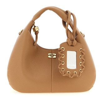 Ganni Mini Hobo Hammered Leather Handbag - female - Ganni - Handbags - Beige - ONE SIZE - Bags