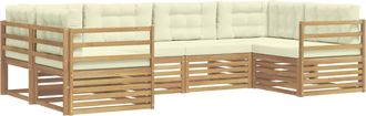 vidaXL Conjunto De Sof&aacute;s De Exterior 6 Uds. Blanco Y Crema Poli&eacute;ster Vidaxl