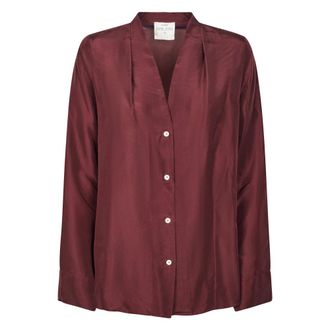 Forte_Forte Shirts, female, Red, Size: S Habotai Silk V-Neck Shirt